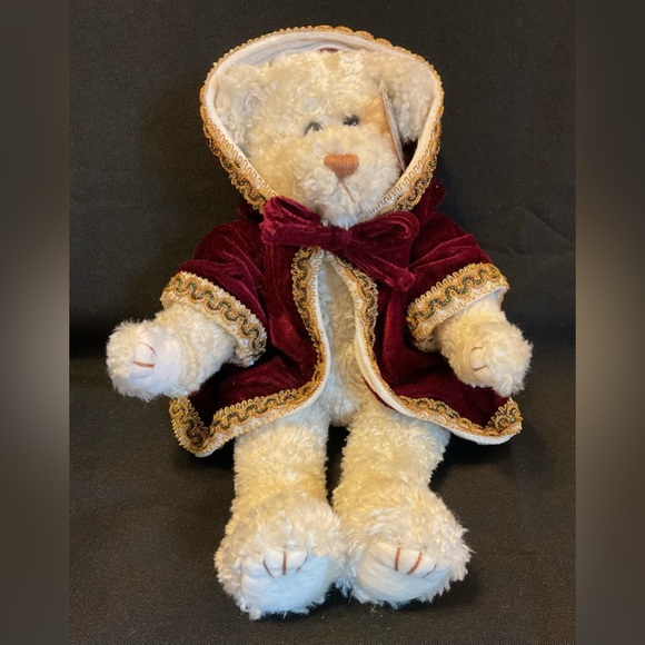 Ty Gem cream stuffed teddy bear in beautiful velvet hooded coat - Picture 1 of 12